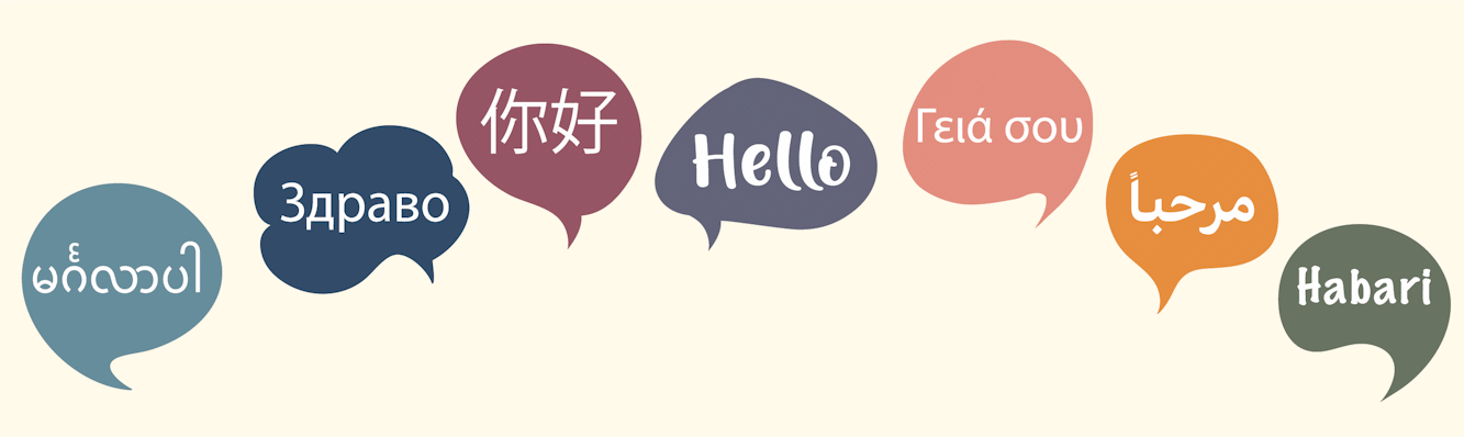 TIS banner with Hello in different languages
